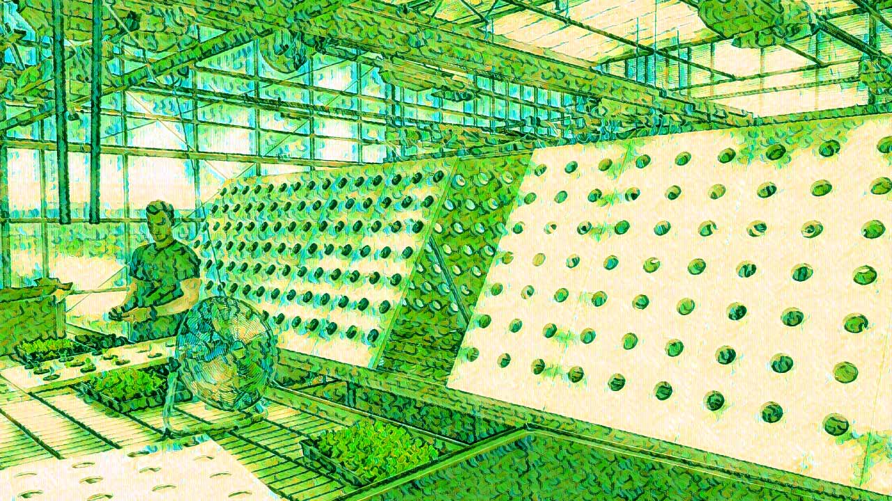 An Aeroframe cultivation platform developed Freya Cultivation Systems, with a visual effect layer